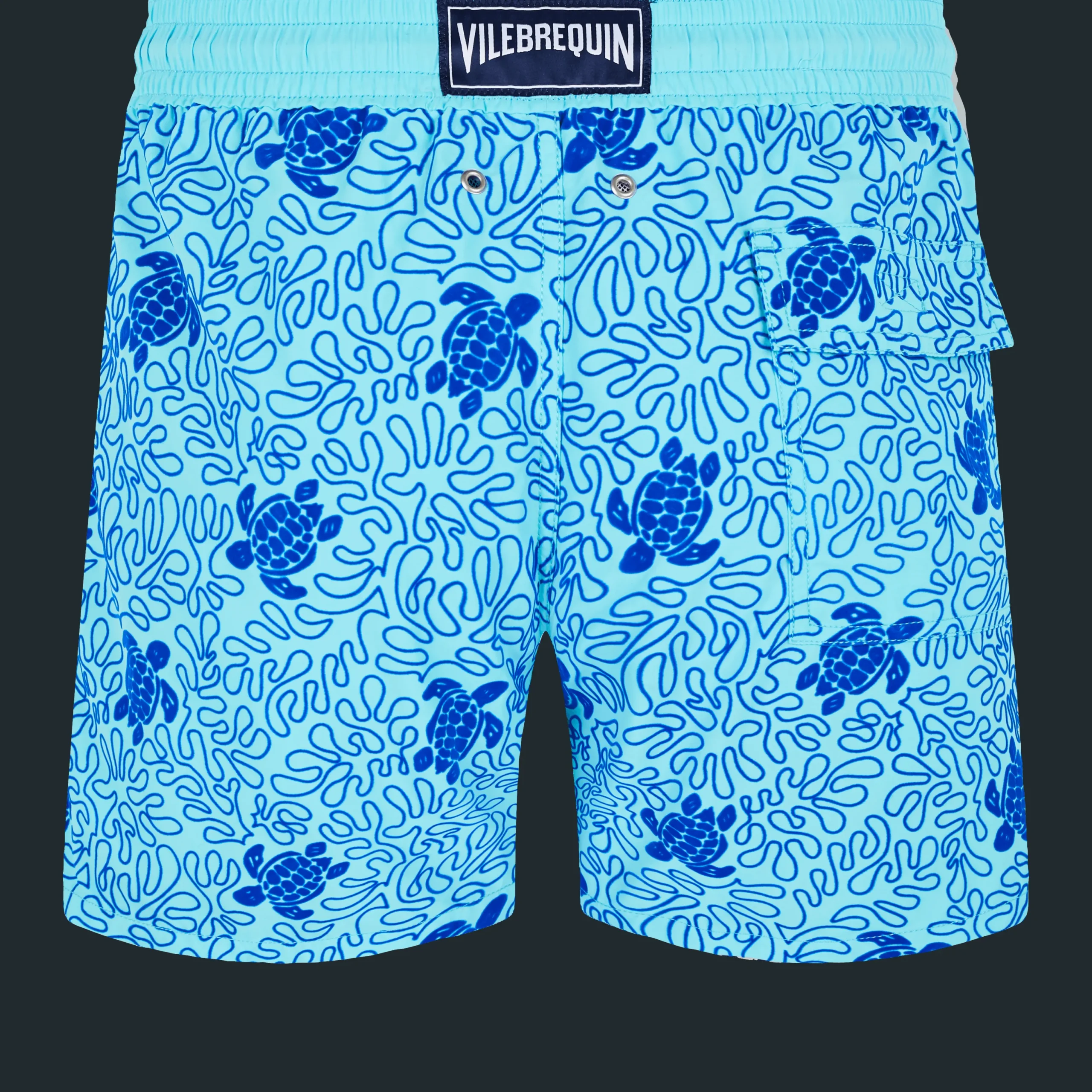 Cheap Vilebrequin Men Swim Trunks Turtles Splash Flocked Lazulii Blue/Blue
