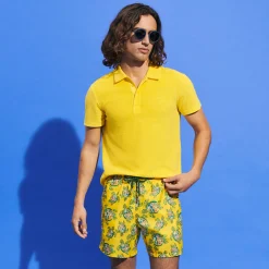 Fashion Vilebrequin Men Swim Trunks Ultra-Light And Packable Provencal Turtles Sun/Yellow