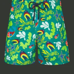 Best Vilebrequin Men Swim Trunks Ultra-Light And Packable Naive Fish Emerald/Green