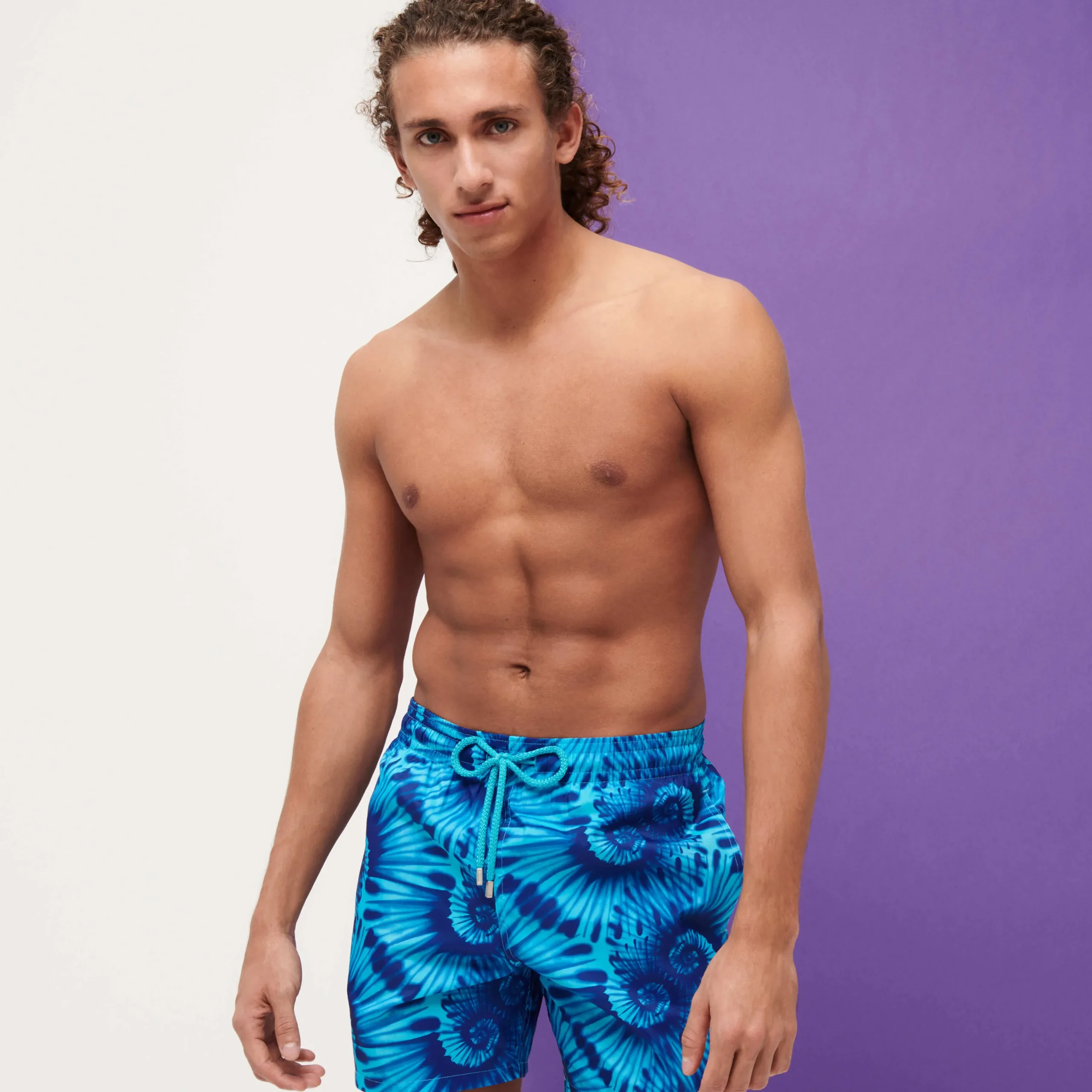 Hot Vilebrequin Men Swim Trunks Ultra-Light And Packable Nautilius Tie & Dye Azure/Blue