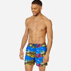 New Vilebrequin Men Swim Trunks X Hunt Slonem Atoll/Blue