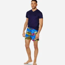 New Vilebrequin Men Swim Trunks X Hunt Slonem Atoll/Blue