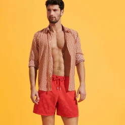 Discount Vilebrequin Men Swim Trunks Water-Reactive Crabs & Shrimps Poppy Red/Red
