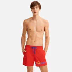 Best Sale Vilebrequin Men Swimwear Placed Embroidery Squale - X Jcc+ - Limited Edition Medicis Red/Red