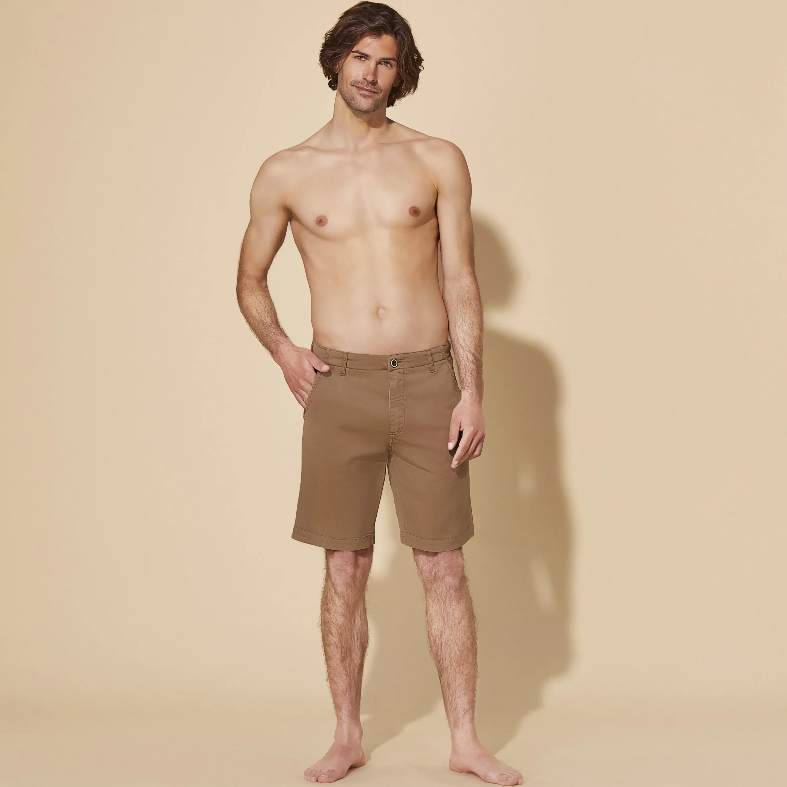 Fashion Vilebrequin Men Tencel Bermuda Shorts Solid Hazelnut/Brown
