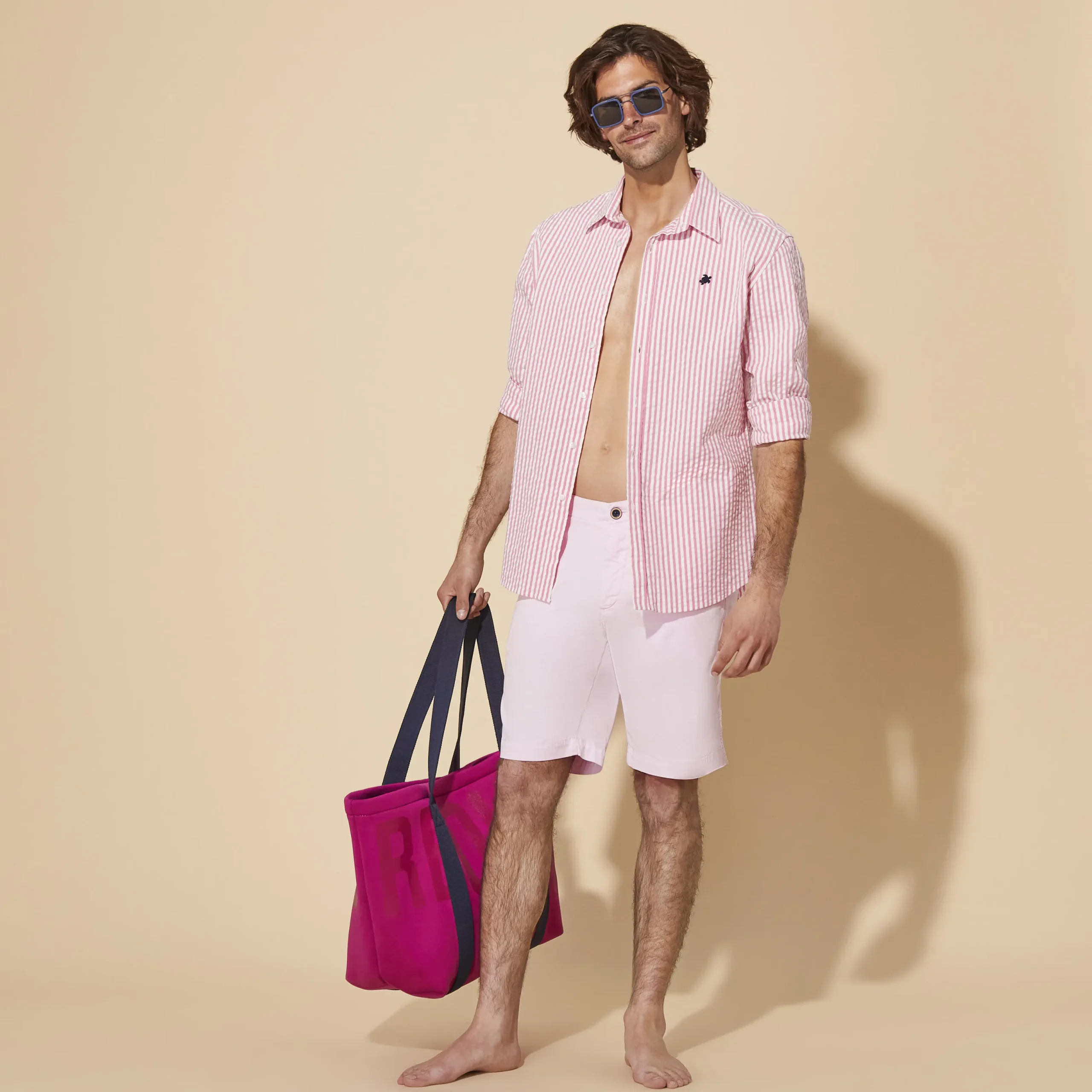 Outlet Vilebrequin Men Tencel Bermuda Shorts Solid Tea Pink/Pink