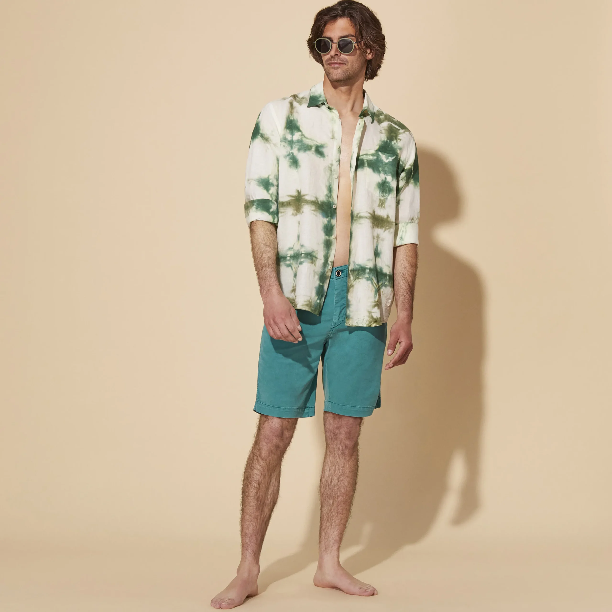Cheap Vilebrequin Men Tencel Bermuda Shorts Solid Emerald/Green