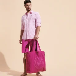 Store Vilebrequin Men Tencel Bermuda Trunks Solid Crimson Purple/Red