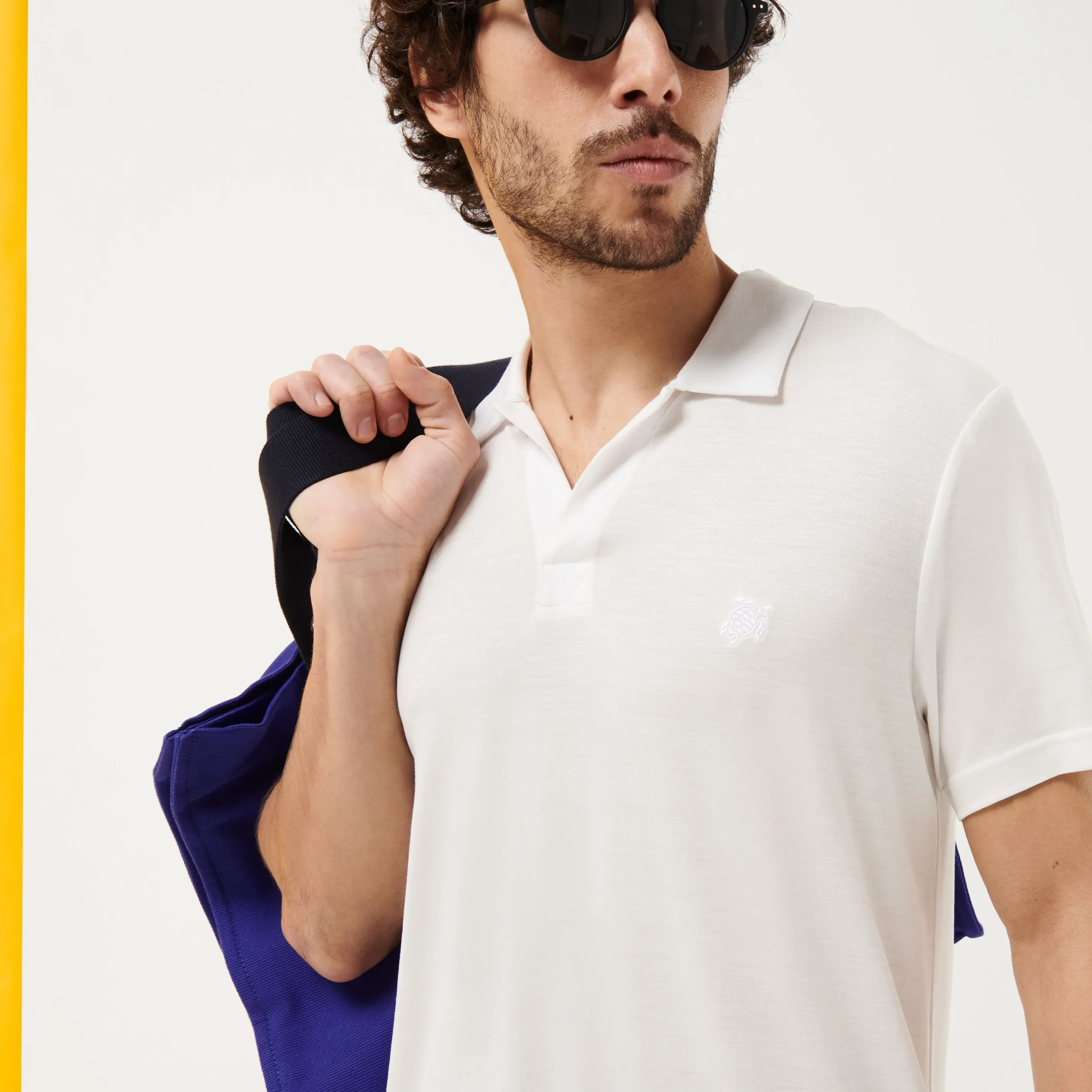 Outlet Vilebrequin Men Tencel Polo Shirt Solid White/White