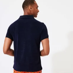 Discount Vilebrequin Men Terry Cloth Polo Shirt Solid Navy/Blue