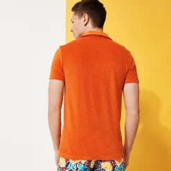 New Vilebrequin Men Terry Polo Solid Rust/Orange