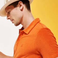 New Vilebrequin Men Terry Polo Solid Rust/Orange
