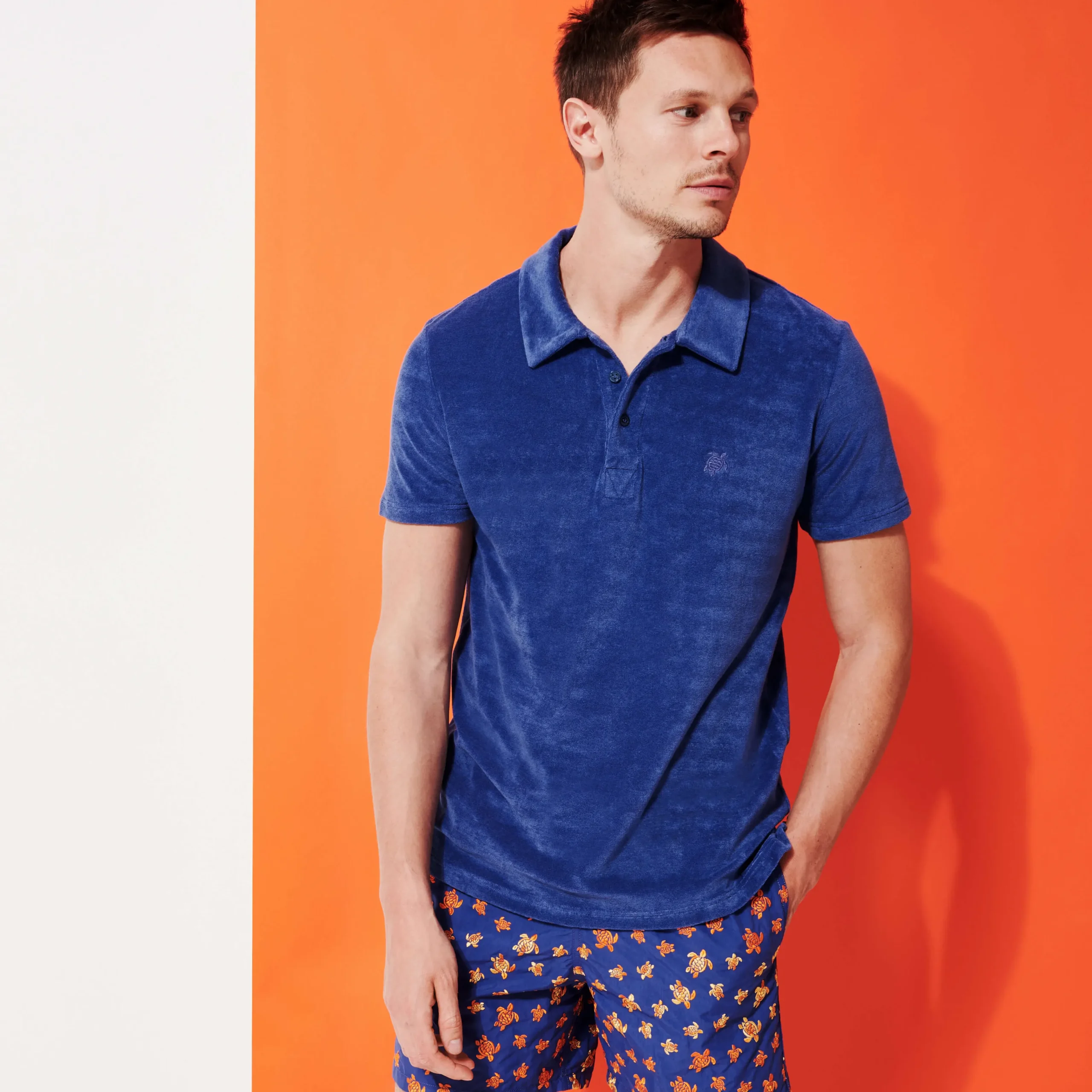 Hot Vilebrequin Men Terry Polo Solid Purple Blue/Blue