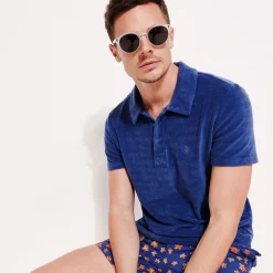 Hot Vilebrequin Men Terry Polo Solid Purple Blue/Blue