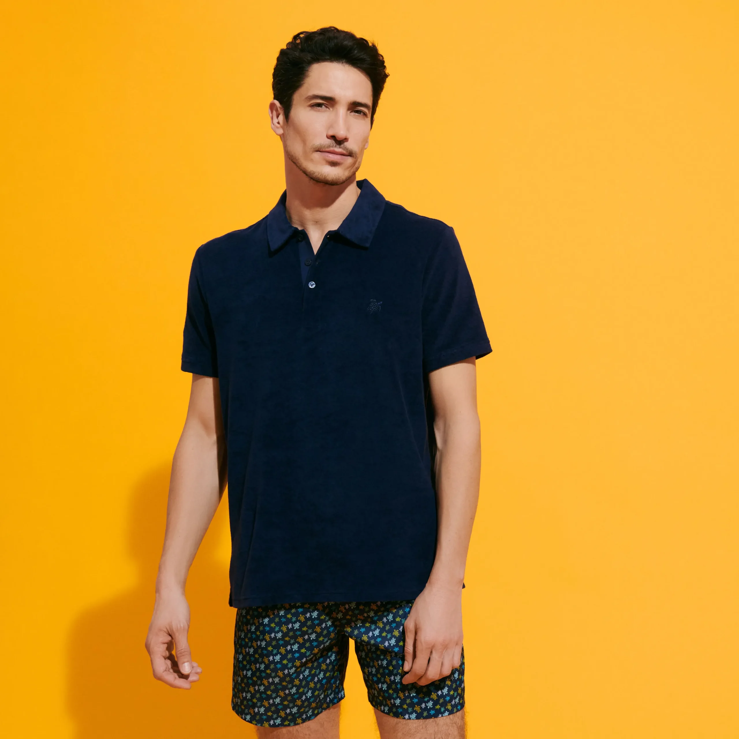 Fashion Vilebrequin Men Terry Polo Solid Navy/Blue