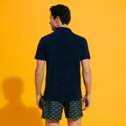 Fashion Vilebrequin Men Terry Polo Solid Navy/Blue