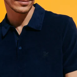 Fashion Vilebrequin Men Terry Polo Solid Navy/Blue