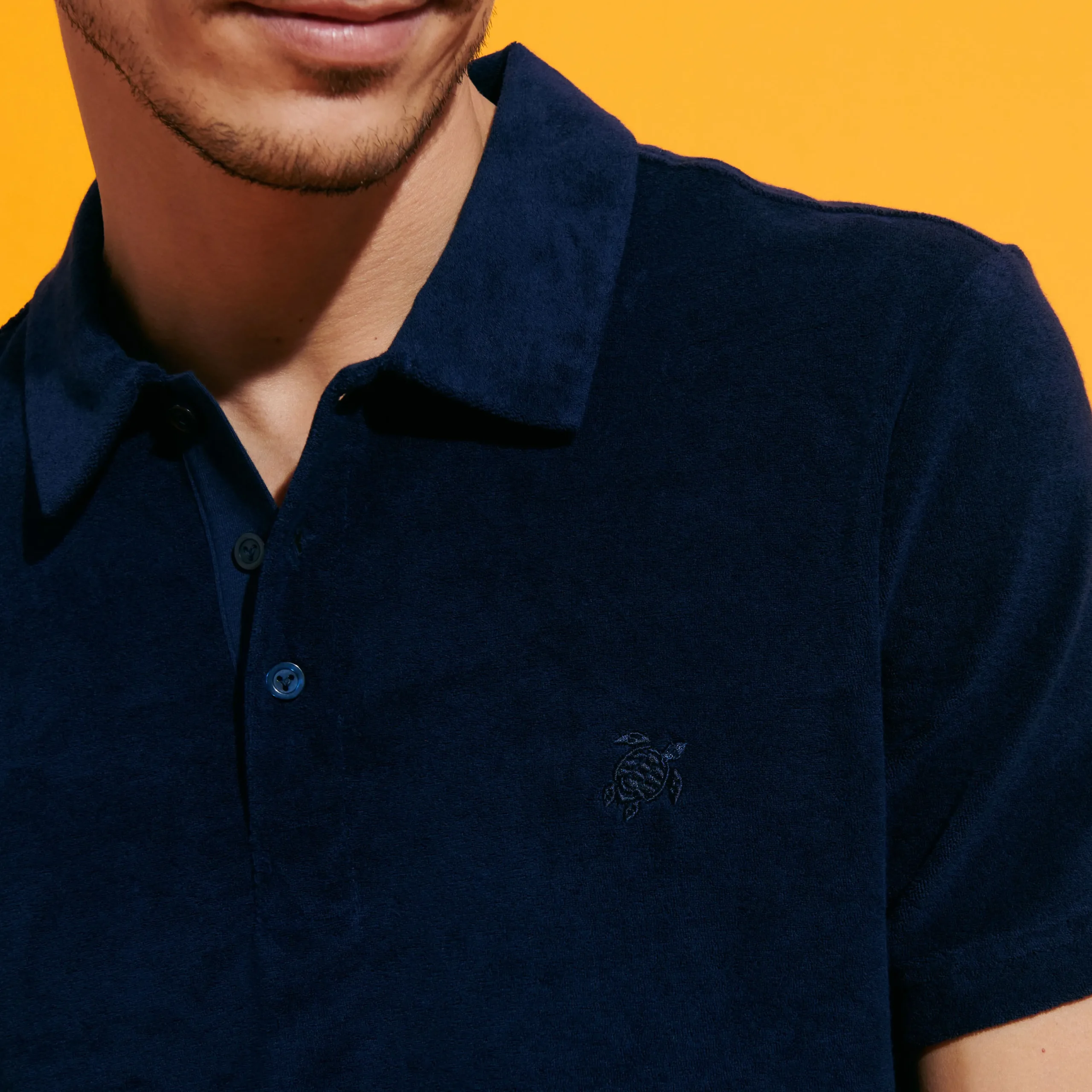 Fashion Vilebrequin Men Terry Polo Solid Navy/Blue