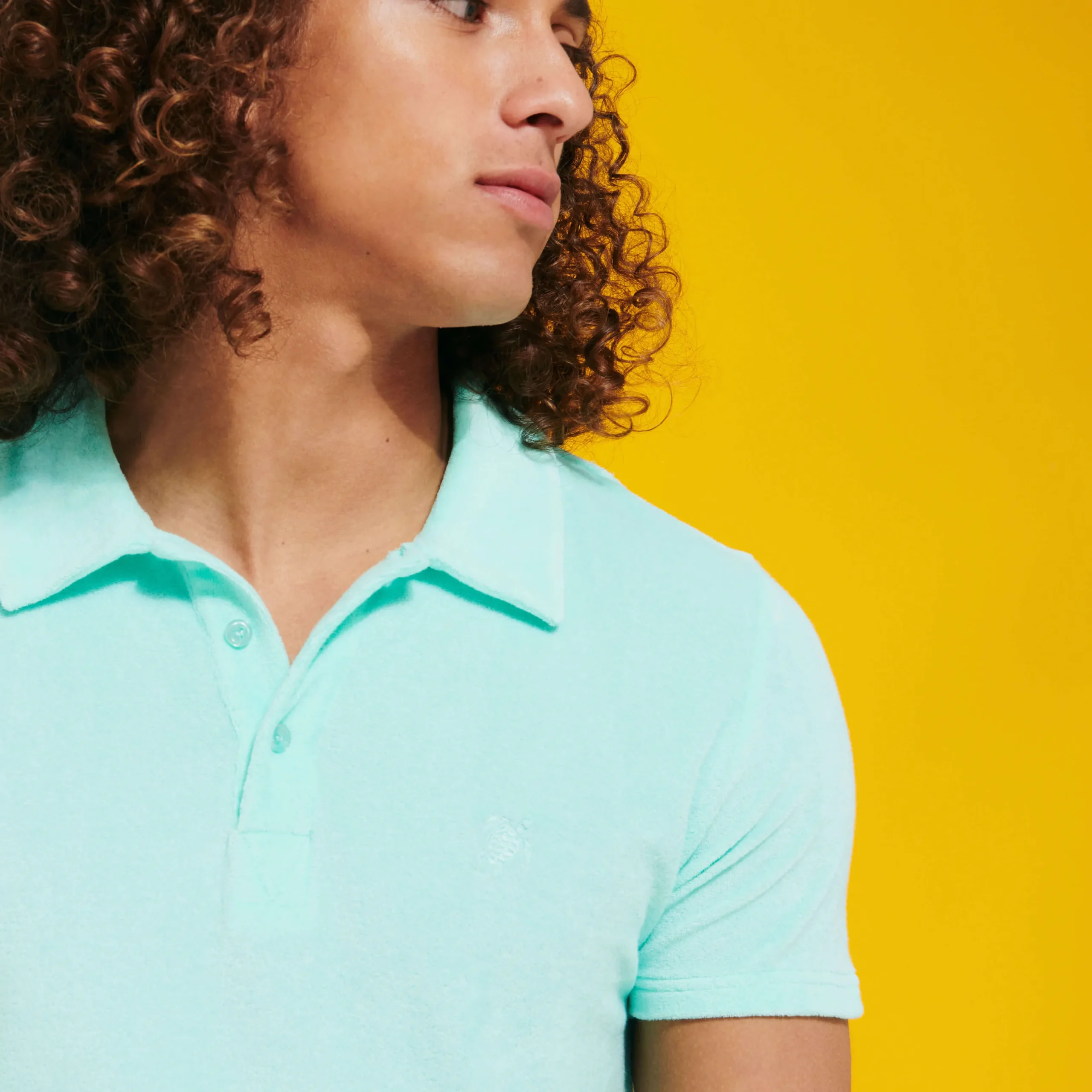 Best Vilebrequin Men Terry Polo Solid Lagoon/Blue