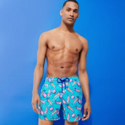 Clearance Vilebrequin Men Ultra-Light And Packable Swim Trunks Crevettes Et Poissons Curacao/Blue