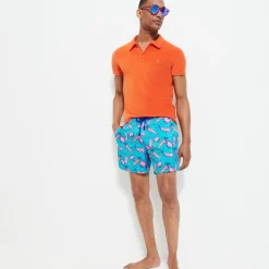 Clearance Vilebrequin Men Ultra-Light And Packable Swim Trunks Crevettes Et Poissons Curacao/Blue