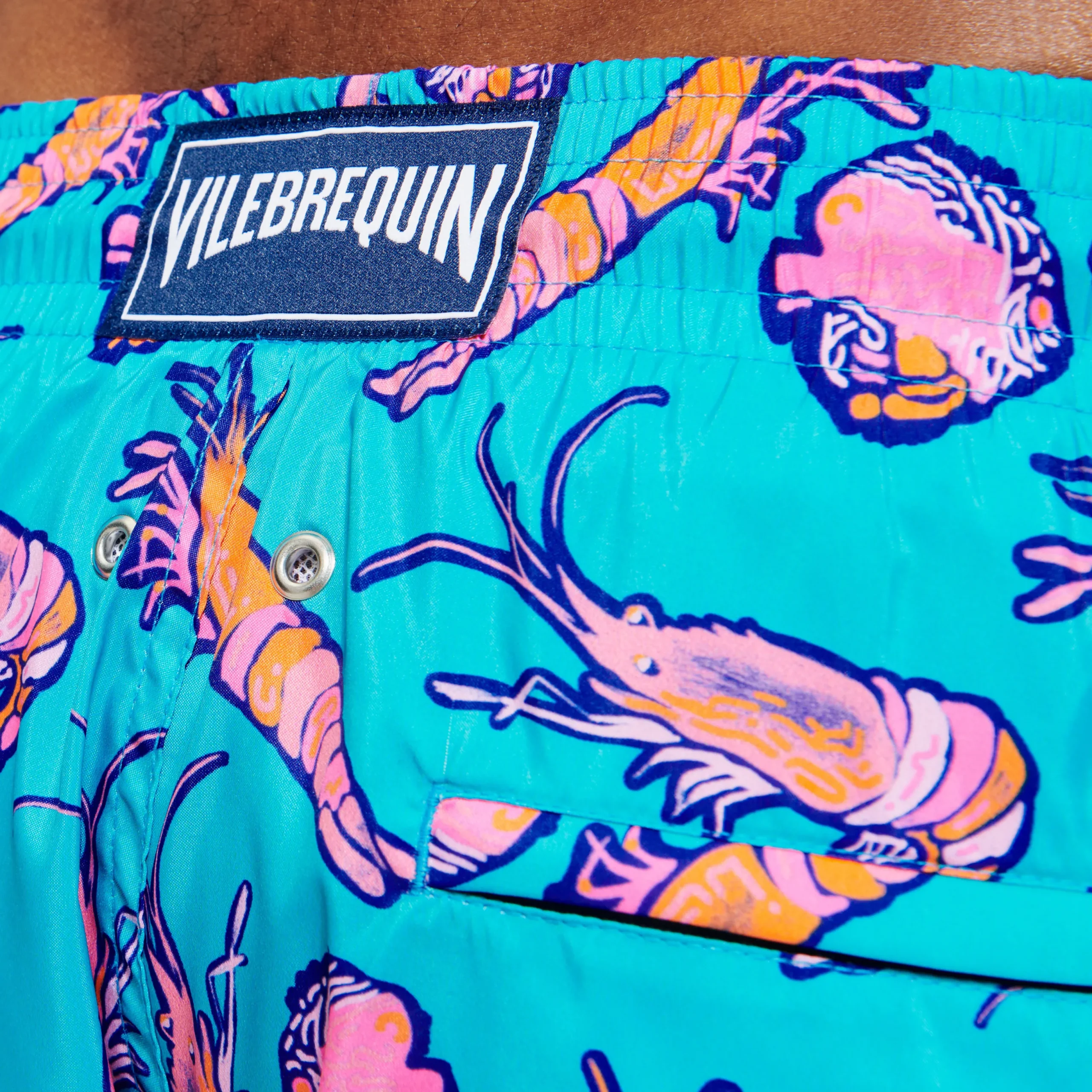 Clearance Vilebrequin Men Ultra-Light And Packable Swim Trunks Crevettes Et Poissons Curacao/Blue