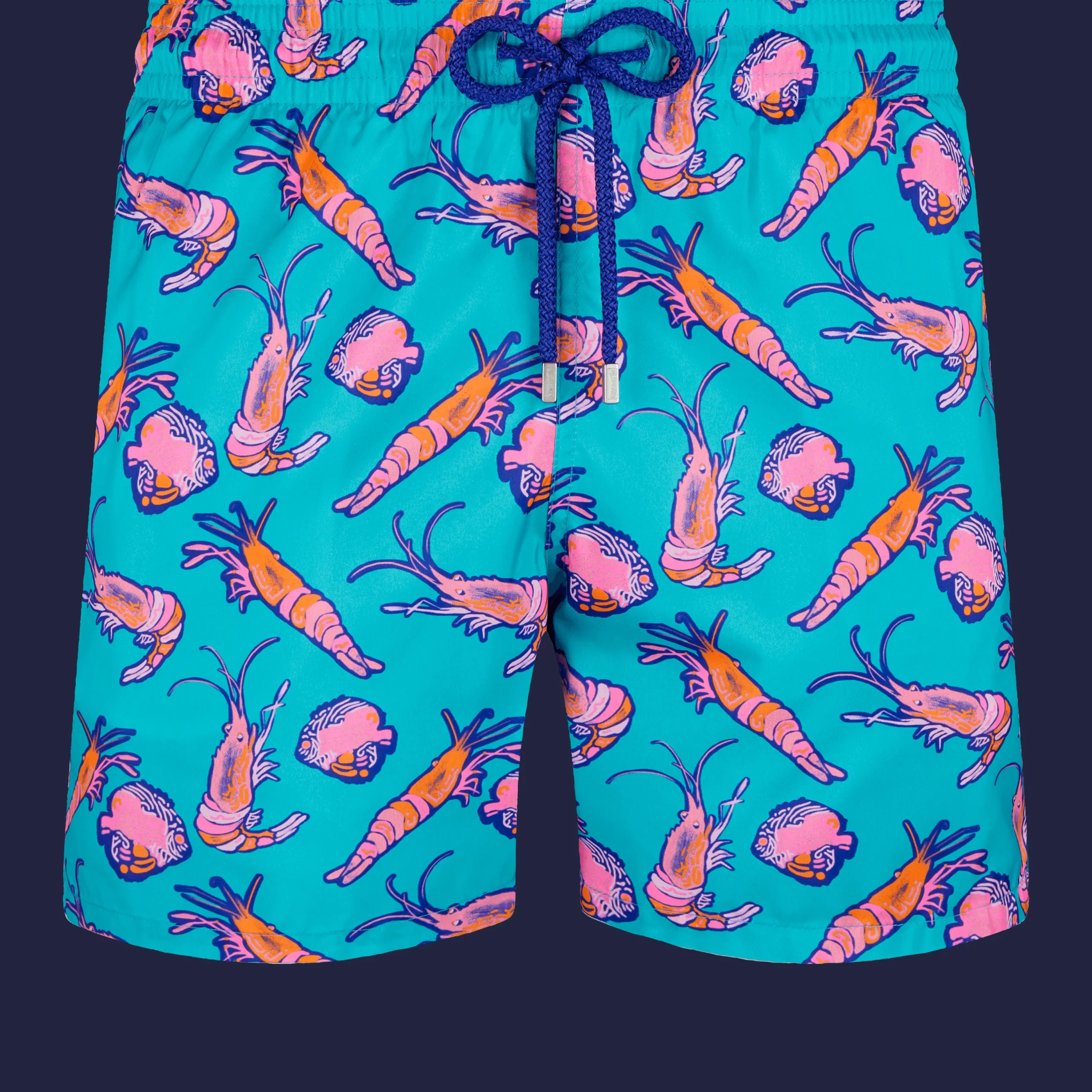 Clearance Vilebrequin Men Ultra-Light And Packable Swim Trunks Crevettes Et Poissons Curacao/Blue
