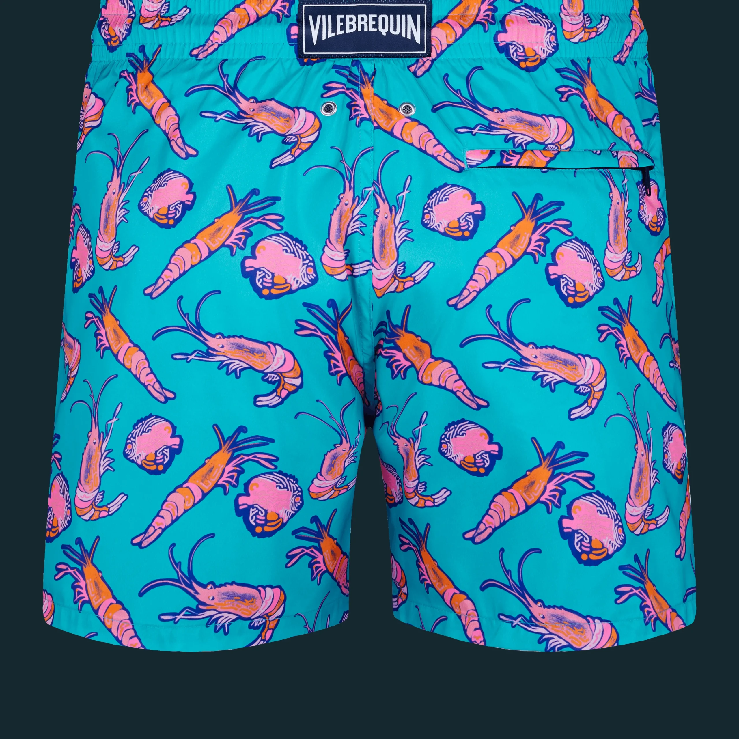 Clearance Vilebrequin Men Ultra-Light And Packable Swim Trunks Crevettes Et Poissons Curacao/Blue