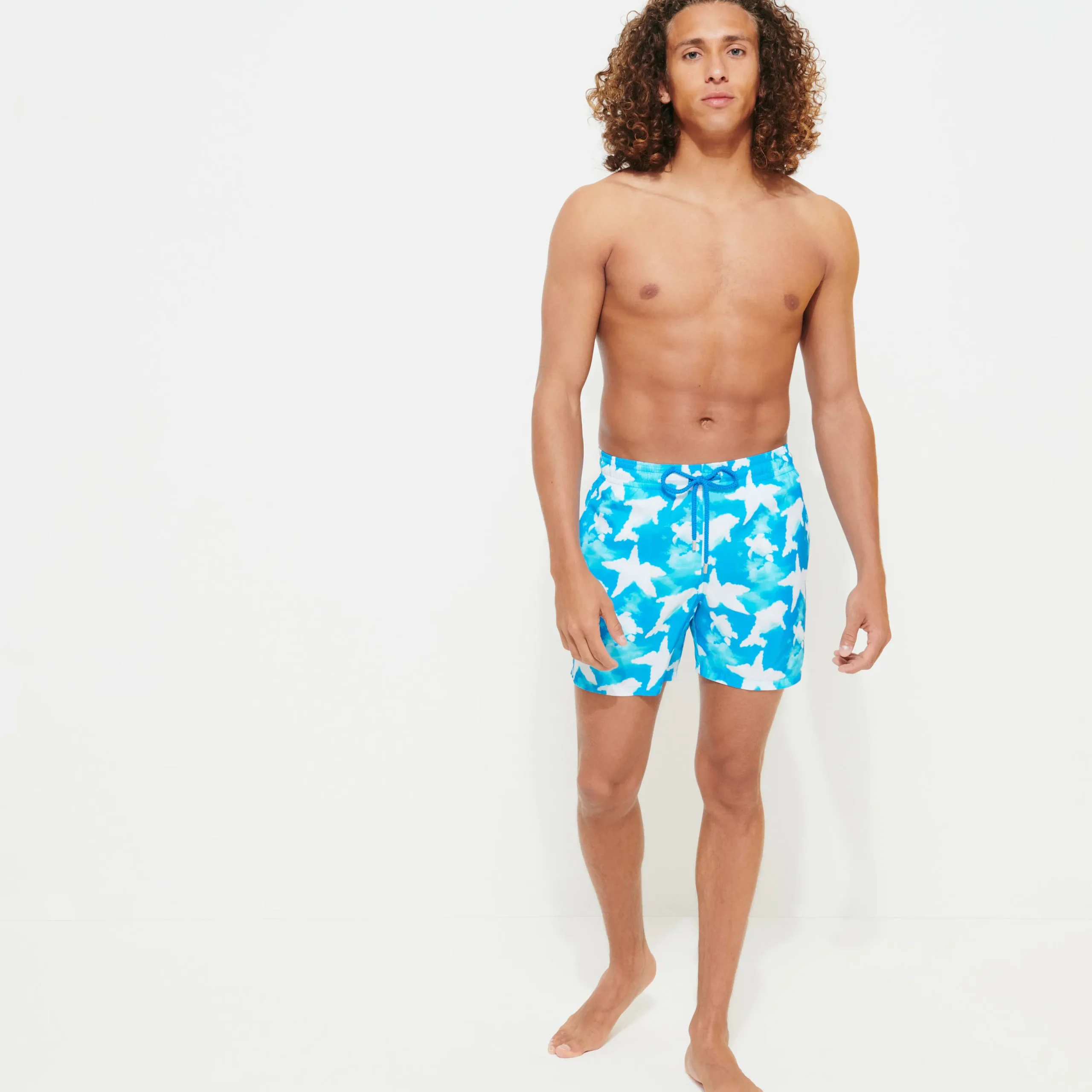 Outlet Vilebrequin Men Ultra-Light And Packable Swim Trunks Clouds Hawaii Blue/Blue