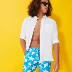 Outlet Vilebrequin Men Ultra-Light And Packable Swim Trunks Clouds Hawaii Blue/Blue