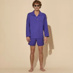 Best Vilebrequin Men Wool Swim Shorts Super 120' Purple Blue/Blue