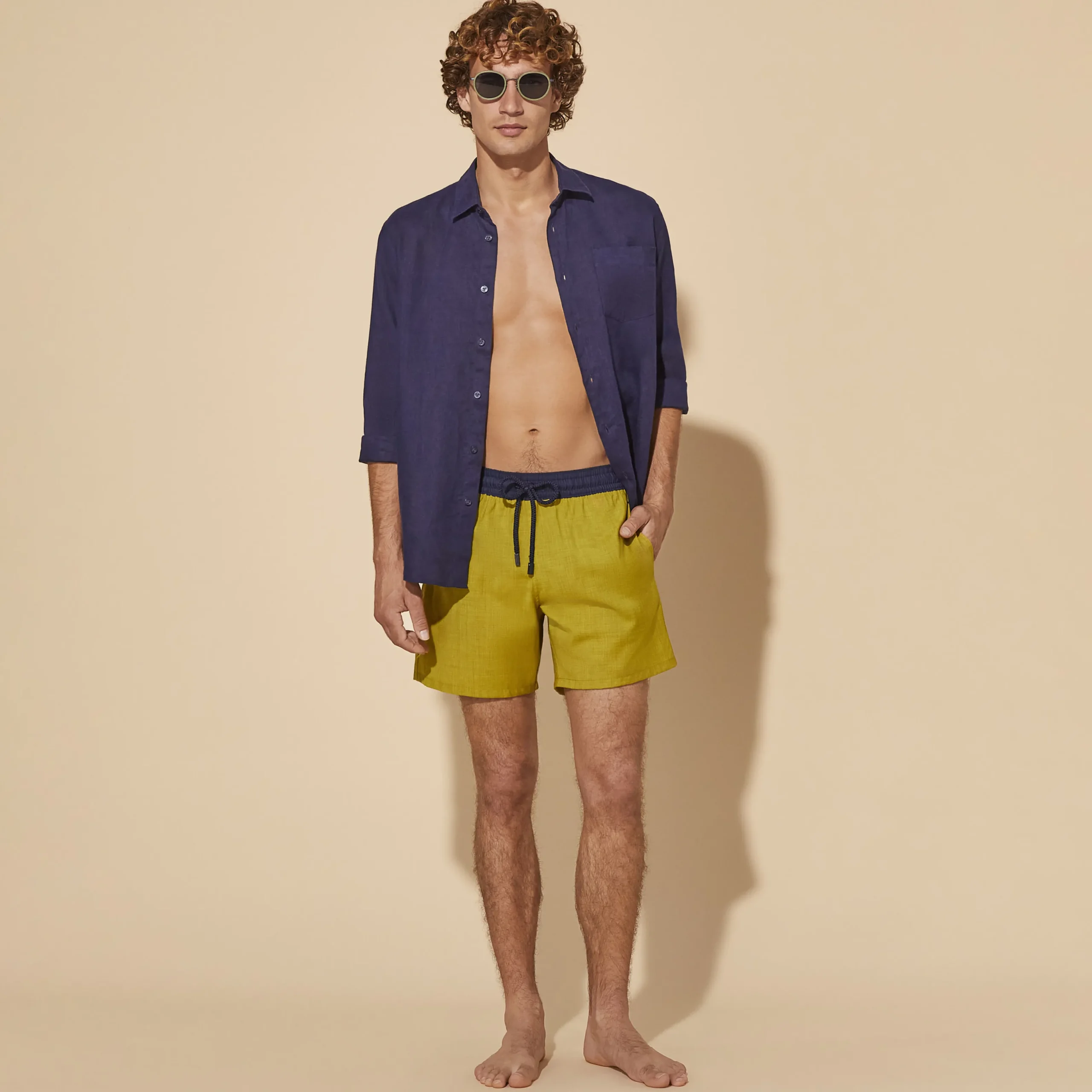 New Vilebrequin Men Wool Swim Shorts Super 120' Sunflower/Yellow