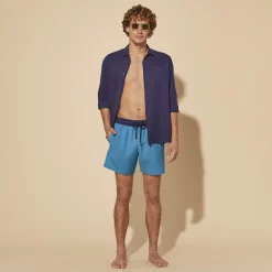 Cheap Vilebrequin Men Wool Swim Shorts Super 120' Azure/Blue