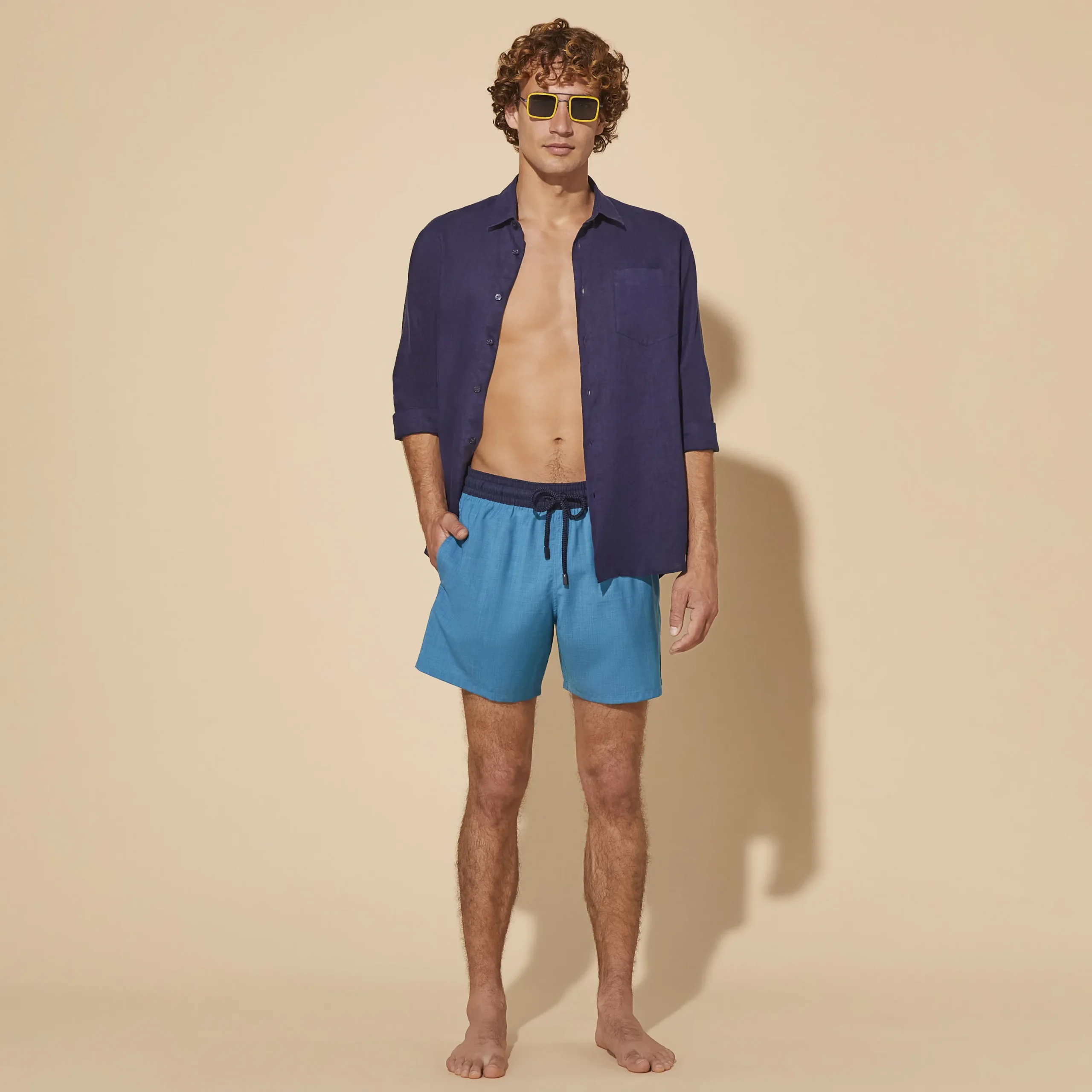 Cheap Vilebrequin Men Wool Swim Shorts Super 120' Azure/Blue