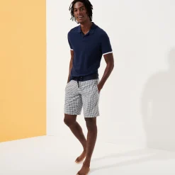 Shop Vilebrequin Men Woolen Swim Trunks Carreaux- X The Woolmark Company Grey/Blue/Grey