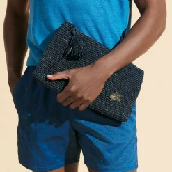Flash Sale Vilebrequin Raffia Unisex Beach Pouch Navy/Blue