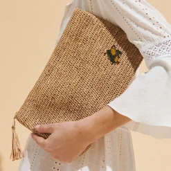Best Sale Vilebrequin Raffia Unisex Beach Pouch Hemp/Beige
