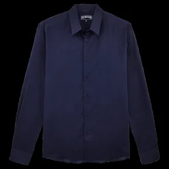 Shop Vilebrequin Unisex Cotton Shirt Solid Navy/Blue