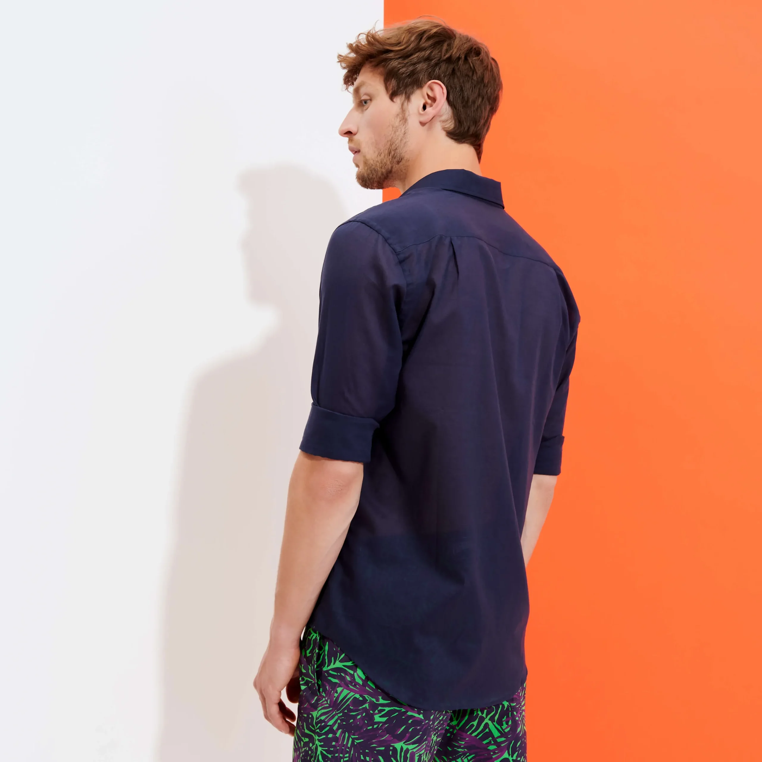 Shop Vilebrequin Unisex Cotton Shirt Solid Navy/Blue