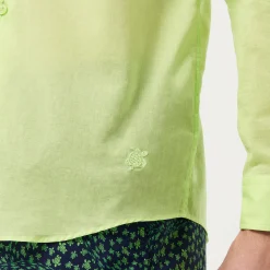Flash Sale Vilebrequin Unisex Cotton Voile Light Shirt Solid Coriander/Green