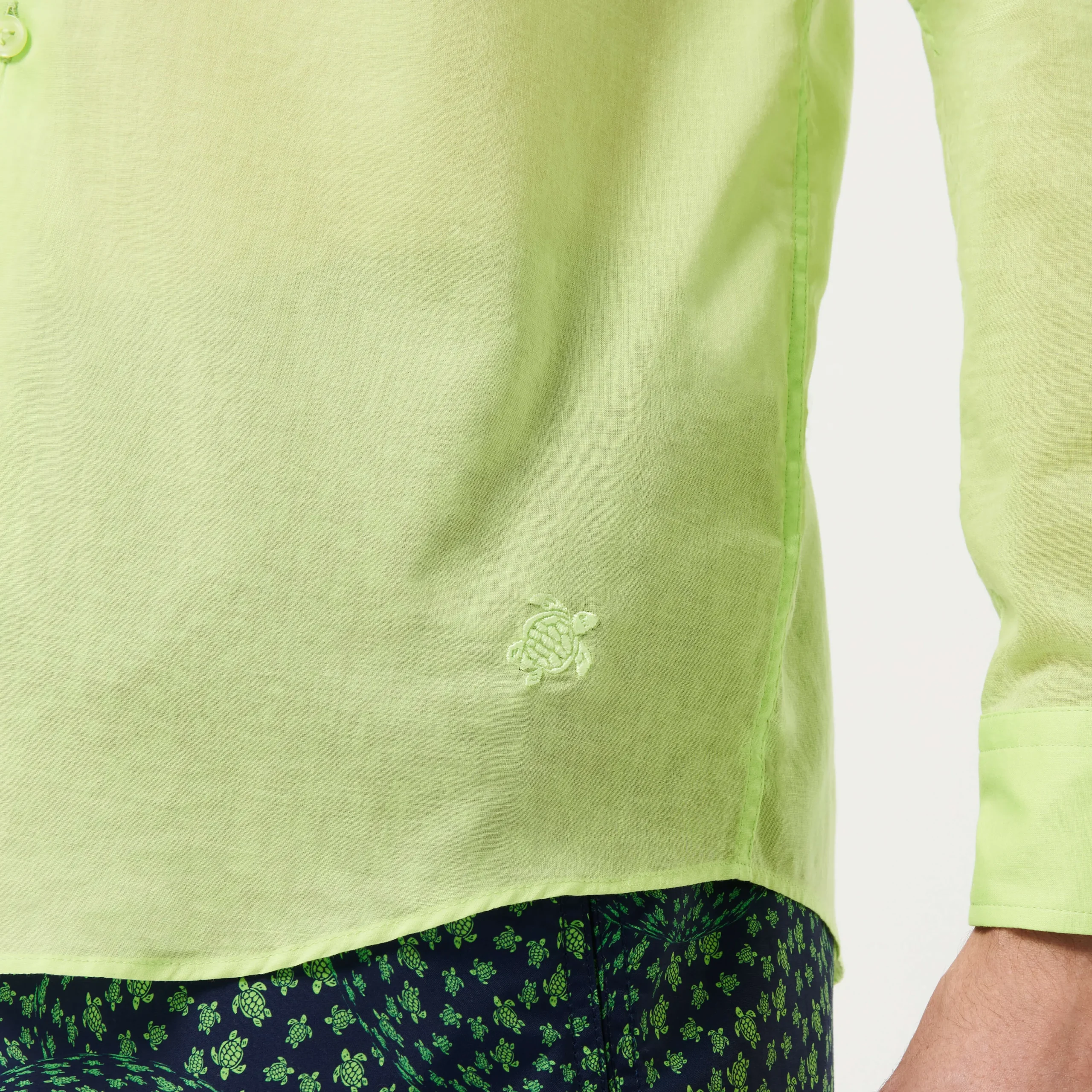 Flash Sale Vilebrequin Unisex Cotton Voile Light Shirt Solid Coriander/Green