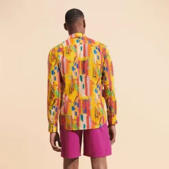 Hot Vilebrequin Unisex Cotton Voile Lightweight Shirt Sunny Streets Sun/Yellow