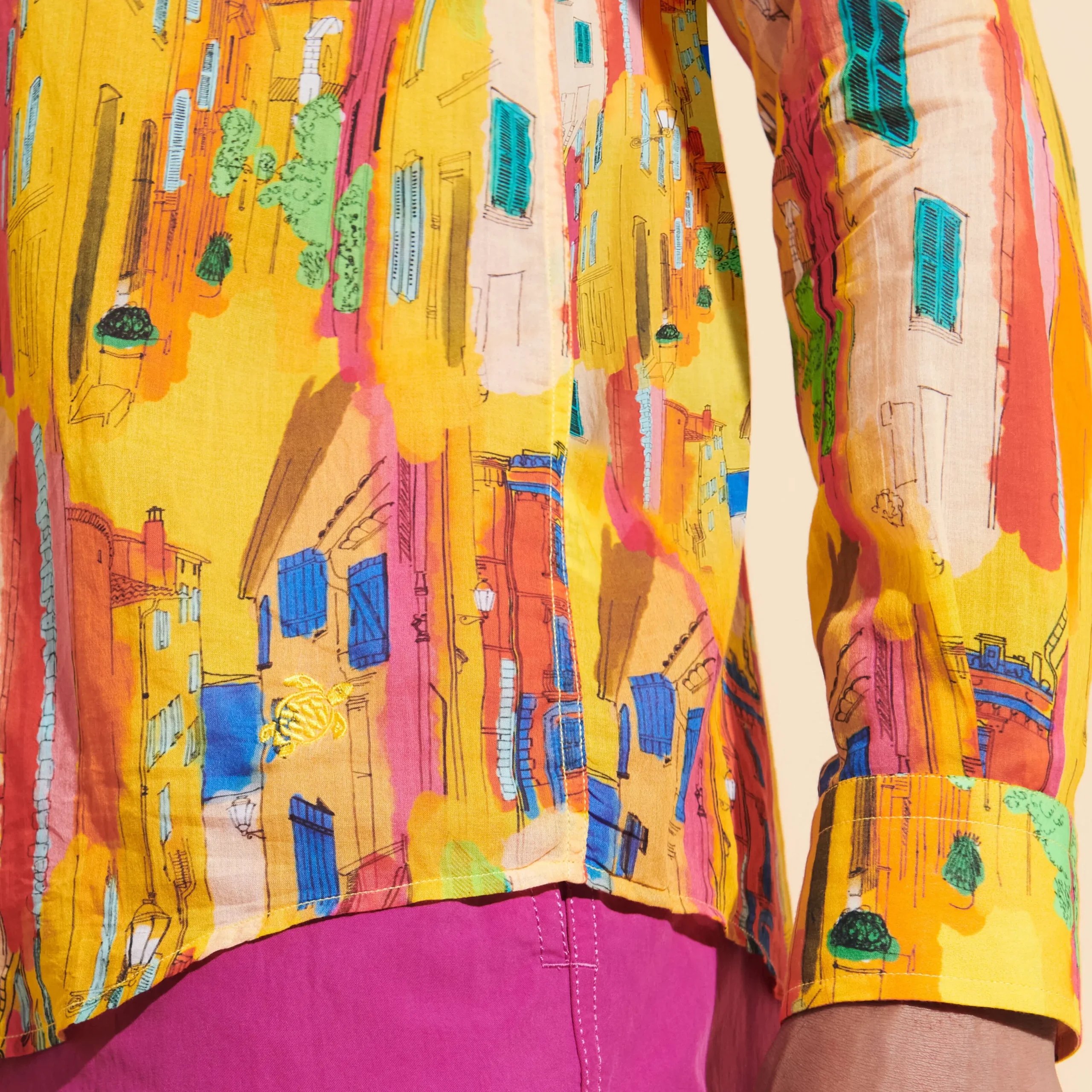 Hot Vilebrequin Unisex Cotton Voile Lightweight Shirt Sunny Streets Sun/Yellow