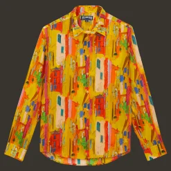 Hot Vilebrequin Unisex Cotton Voile Lightweight Shirt Sunny Streets Sun/Yellow