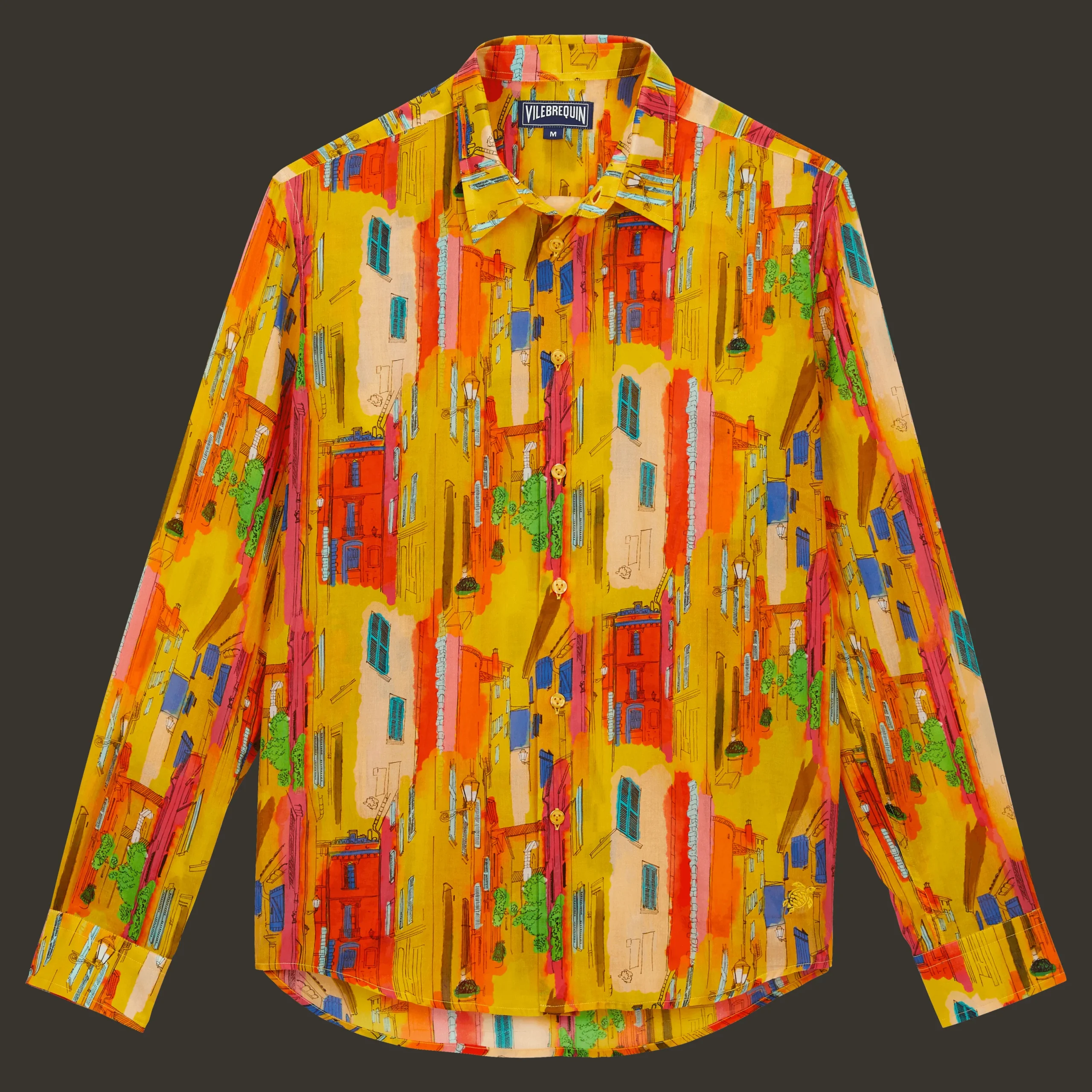Hot Vilebrequin Unisex Cotton Voile Lightweight Shirt Sunny Streets Sun/Yellow