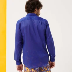 Best Vilebrequin Unisex Cotton Voile Light Shirt Solid Purple Blue/Blue
