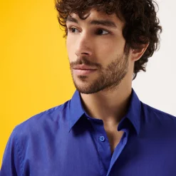 Best Vilebrequin Unisex Cotton Voile Light Shirt Solid Purple Blue/Blue