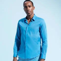 New Vilebrequin Unisex Cotton Voile Lightweight Shirt Solid Calanque/Blue