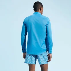 New Vilebrequin Unisex Cotton Voile Lightweight Shirt Solid Calanque/Blue