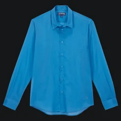 New Vilebrequin Unisex Cotton Voile Lightweight Shirt Solid Calanque/Blue